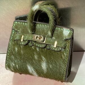 👜 Handmade Genuine Leather Mini Green Horse Hair Birkin Textured Tote Bag Charm